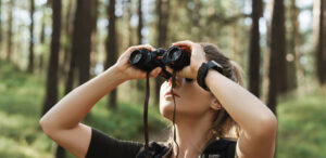 Birding in park with binoculars